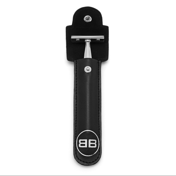 Stainless steel safety razor with leather pouch - Picture 3 of 5